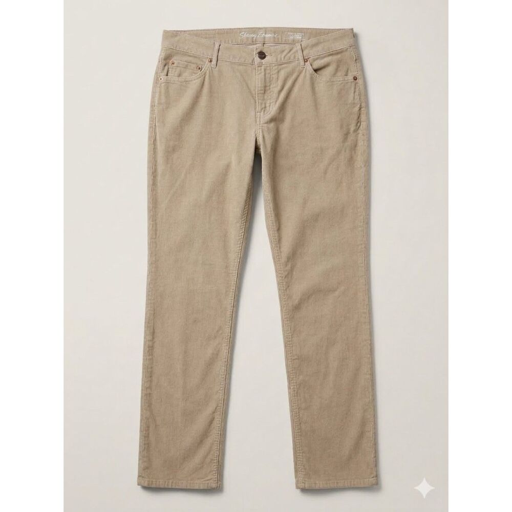Eddie Bauer Corduroy Pants Womens 14 Tan Boyfriend Slim Straight Stretch Soft